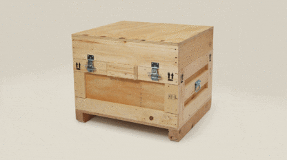 GIF of a box inside of a protective crate.
