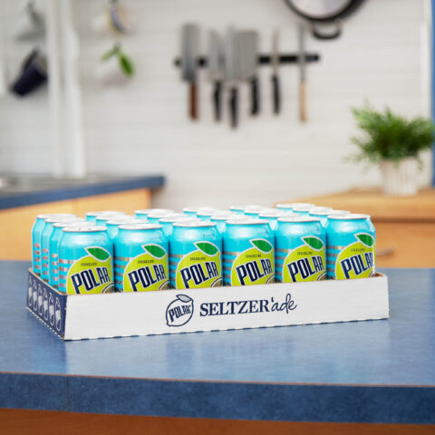 A box of selzer lemonade sitting on a counter.