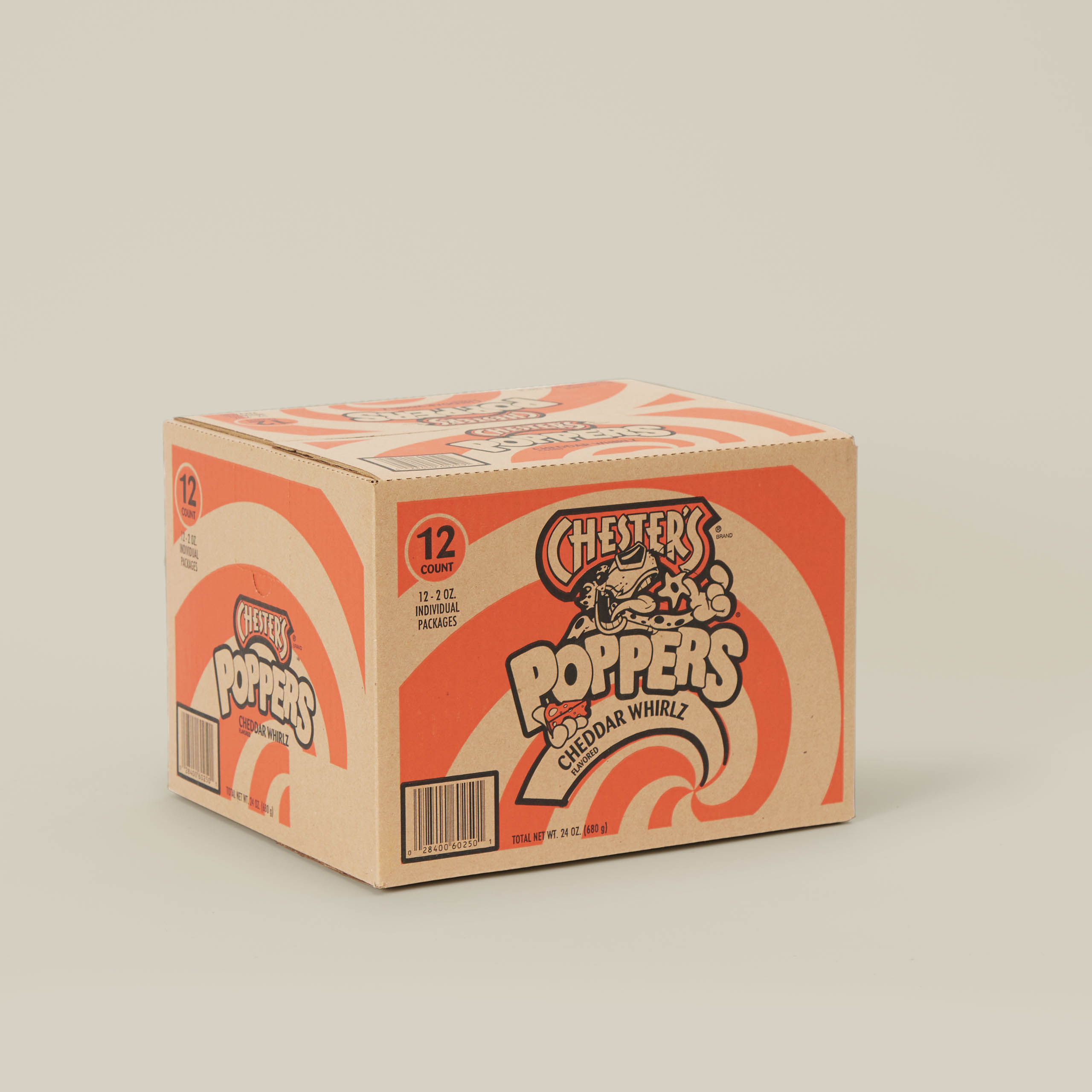 A box of cheetos poppers on a white background.