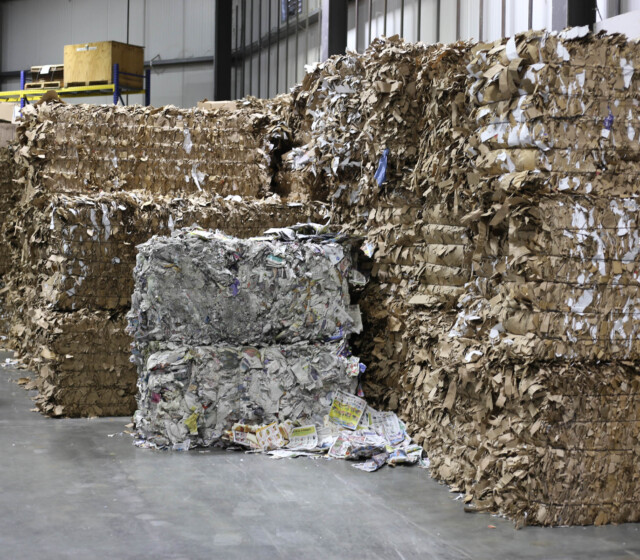 A warehouse full of recycled cardboard boxes.