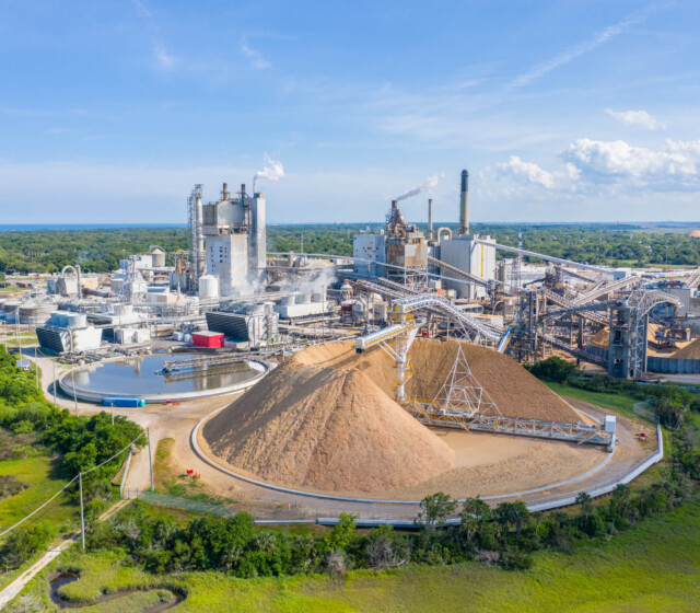 An aerial view of a cement plant.