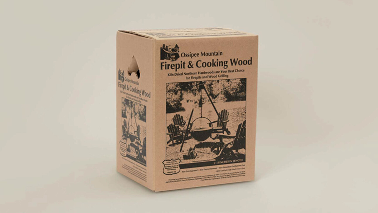 A box with a picture of a firewood and cooking wood.